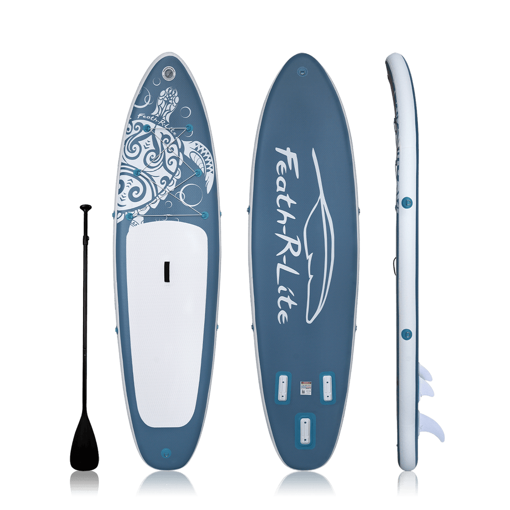 Feath-R-Lite inflatable paddle board in canada comes with a single-blade paddle.