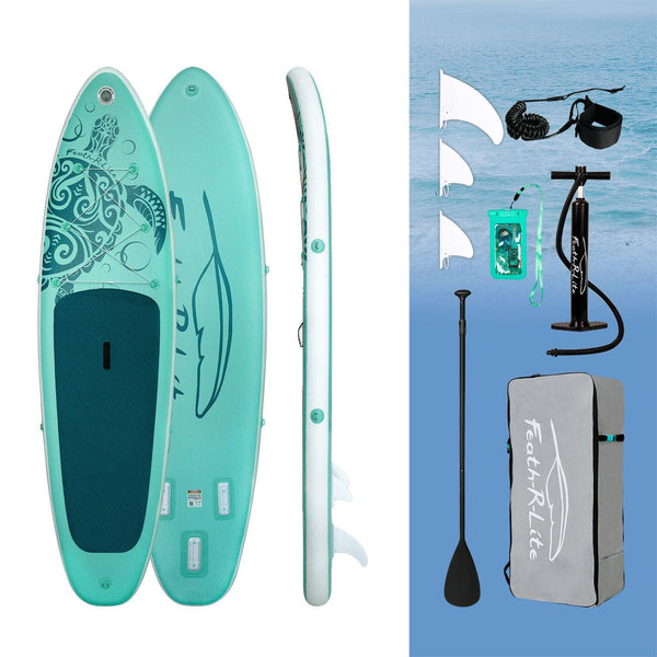 Inflatable paddle board accessories in canada come with fins, waterproof phone pouch, pump, paddle