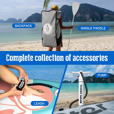 Funwater paddle board accessories colloction include:paddle, leash and pump 