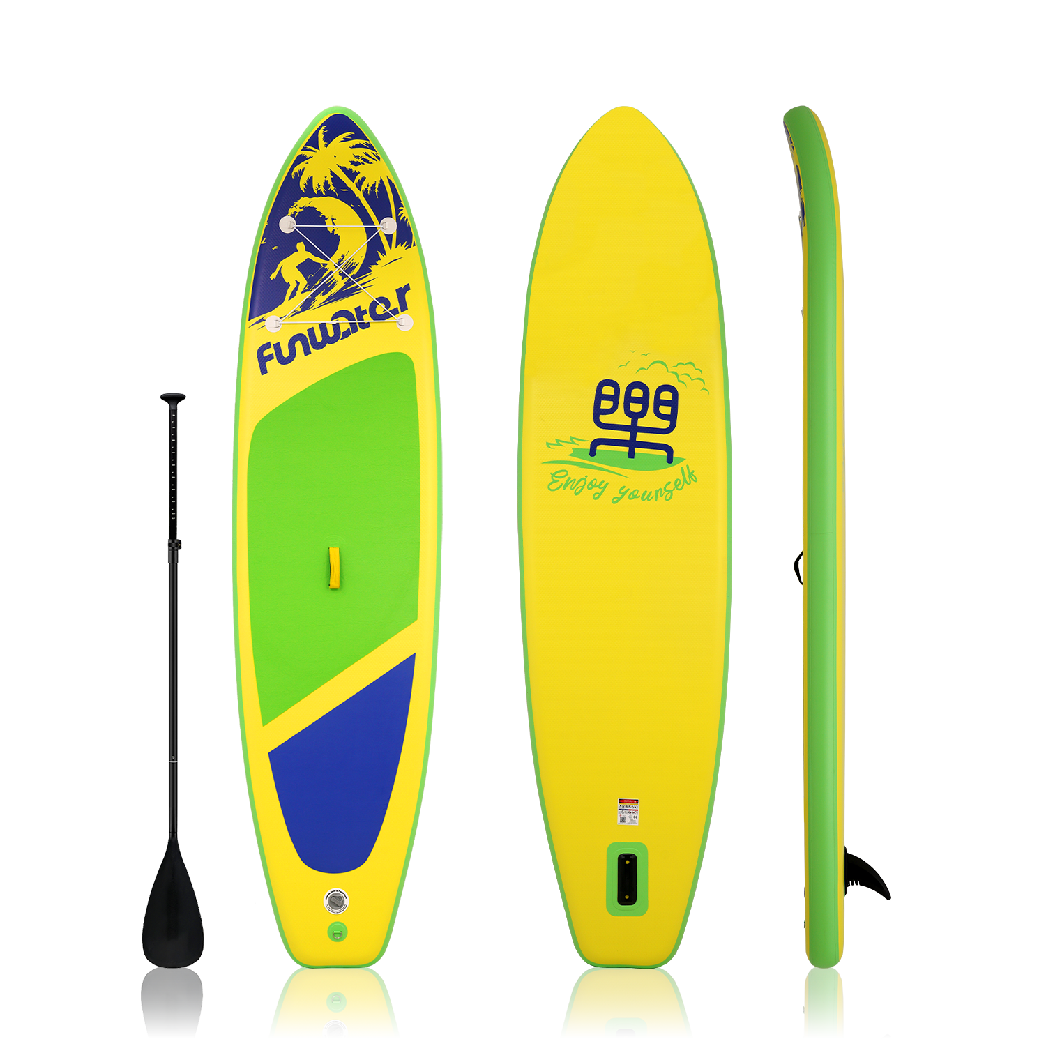 inflatable paddle board for adults features surfing design and comes with single-blade paddle