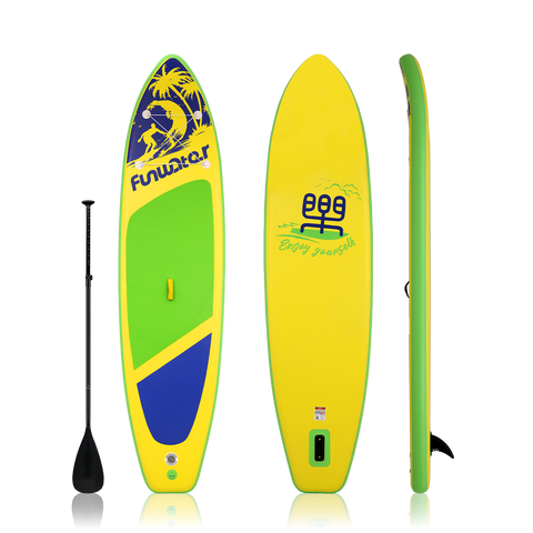 inflatable paddle board for adults features surfing design and comes with single-blade paddle