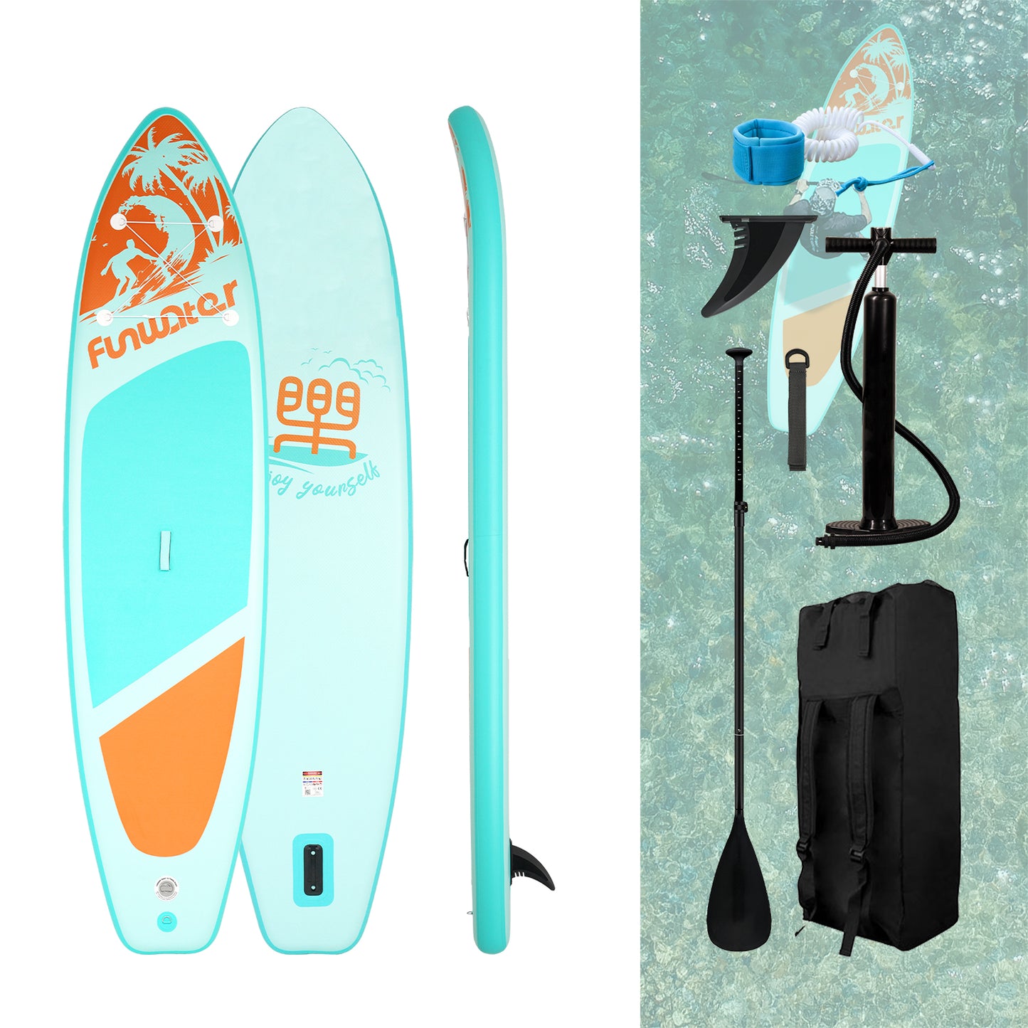 best paddle boards accessories for beginners come with fins,  leash, pump,paddele