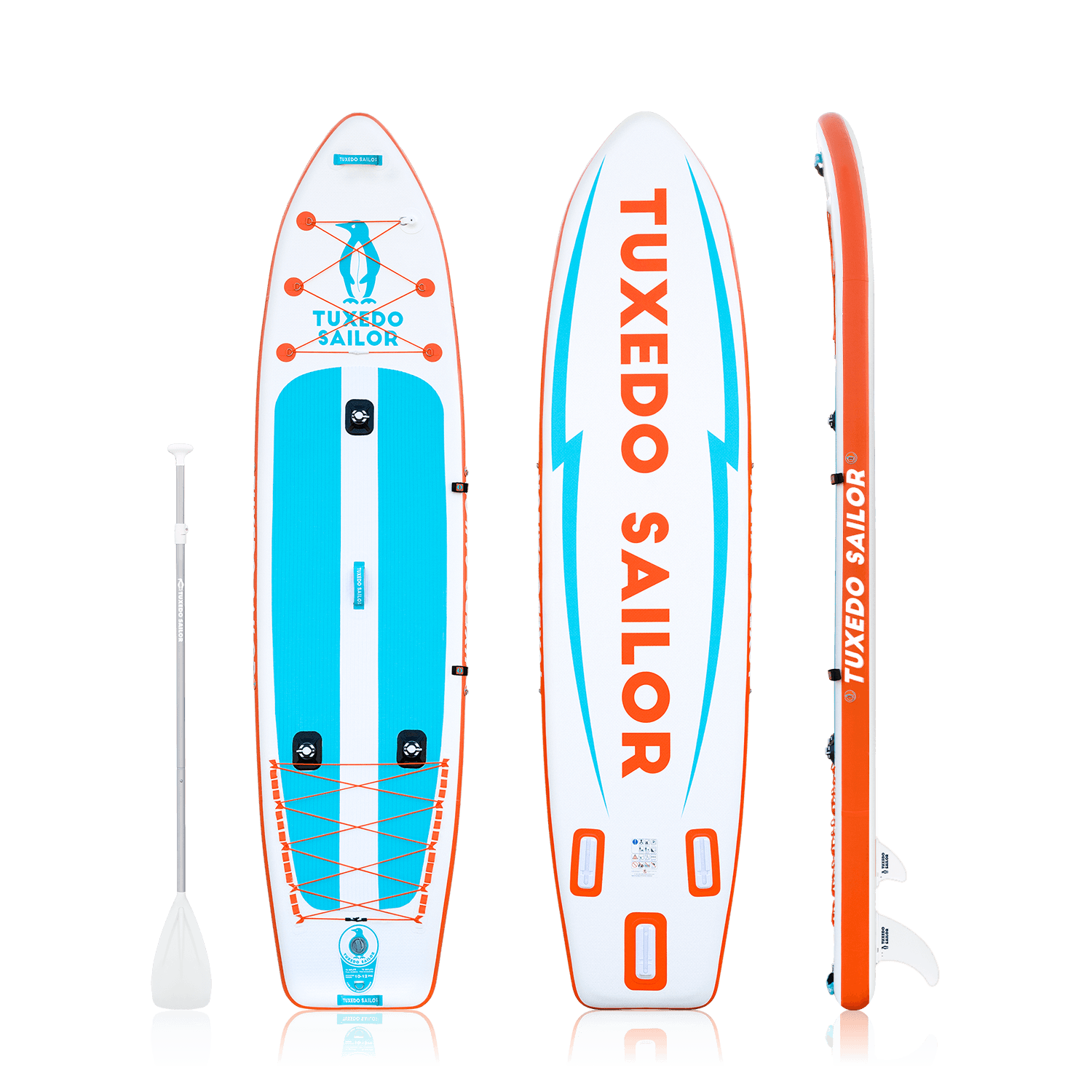 Tuxedo Sailor best inflatable stand up paddle board for fishing comes with single-blade paddle