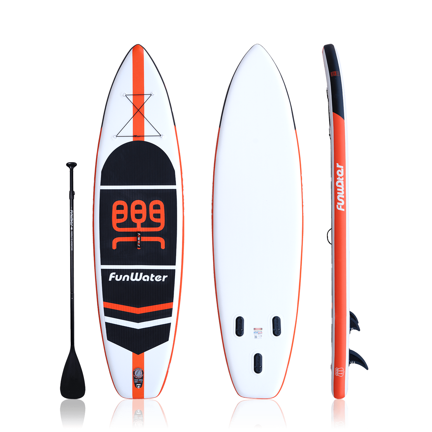 Funwater paddle board for adults features cruise design. It comes with a single-blade paddle.