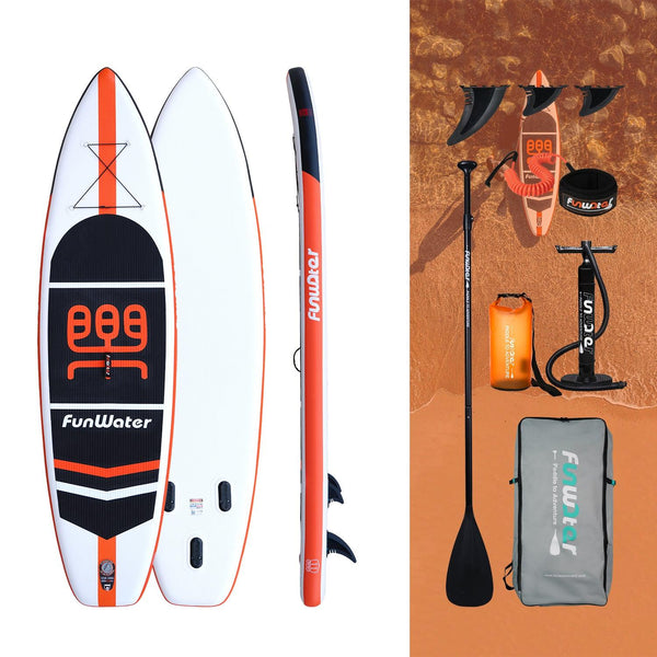 Funwater inflatable paddle board accessories come with fins, pump, paddle 