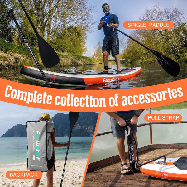 Funwater inflatable paddle board accessories collection include:  paddle, backpack and pump