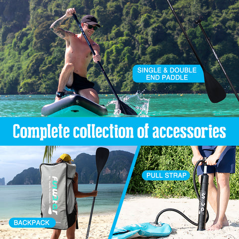 Funwater paddle board accessories collection for adults include: paddle, pump, backpack