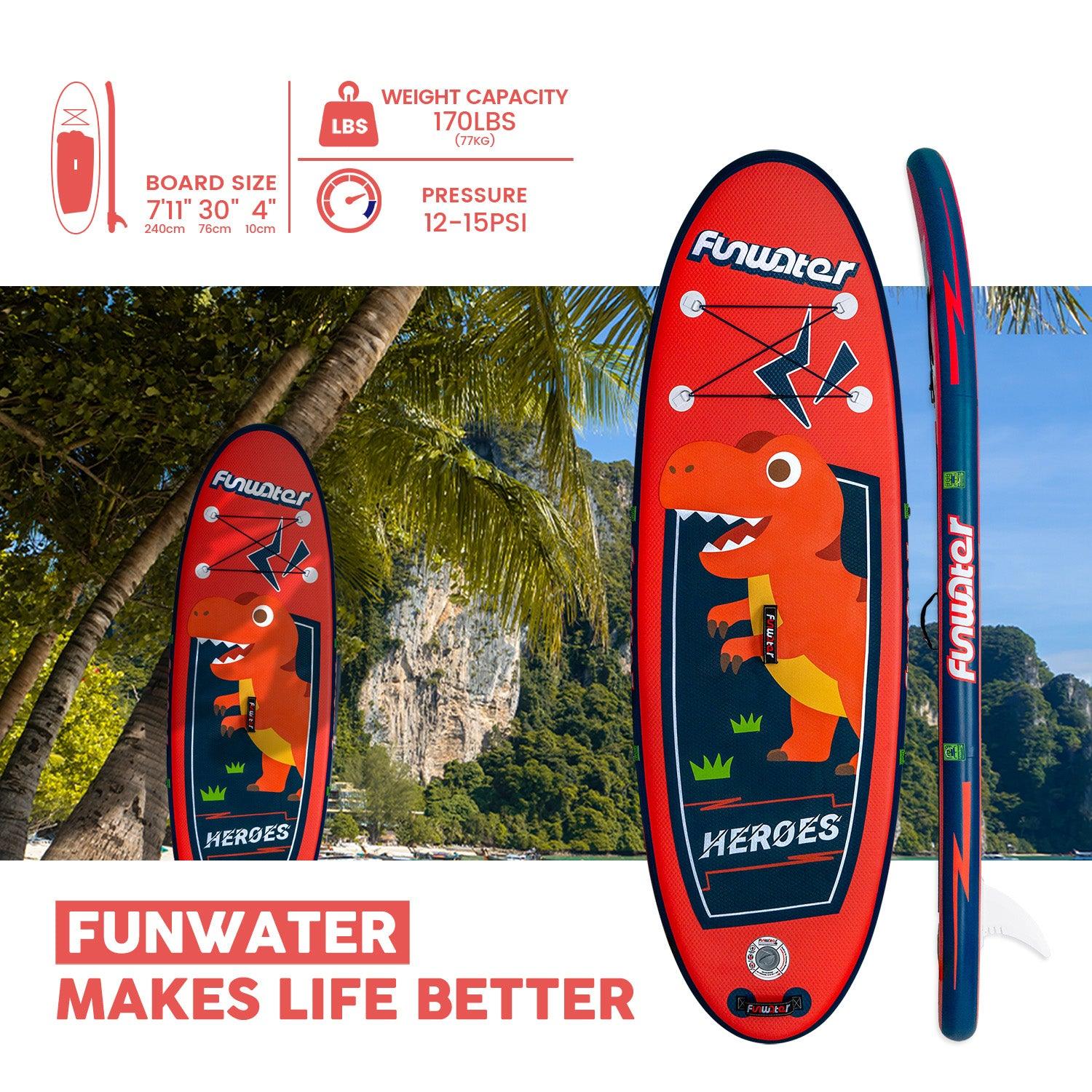 Inflatable paddle board for kids size: 7' 8"x 30" x 4" // Weight Capacity: 170 lbs 