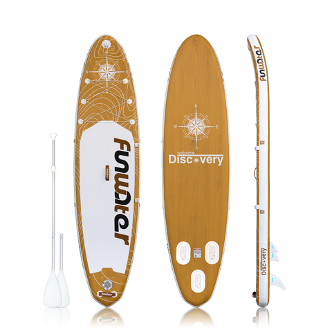 Funwater sup board for adults features a brown design and comes with a double-blade paddle.