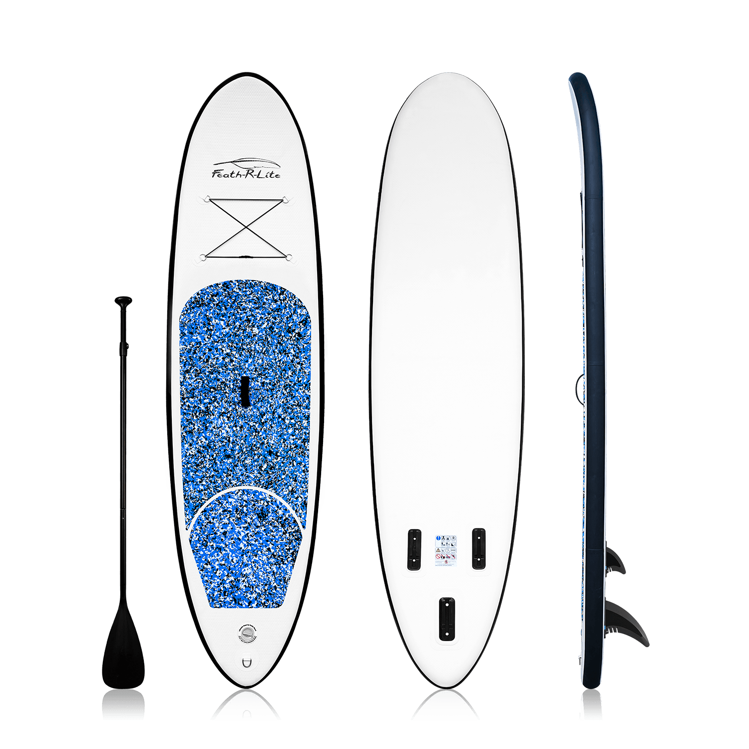 SUP board for adults features a camouflage design and comes with a single-blade paddle