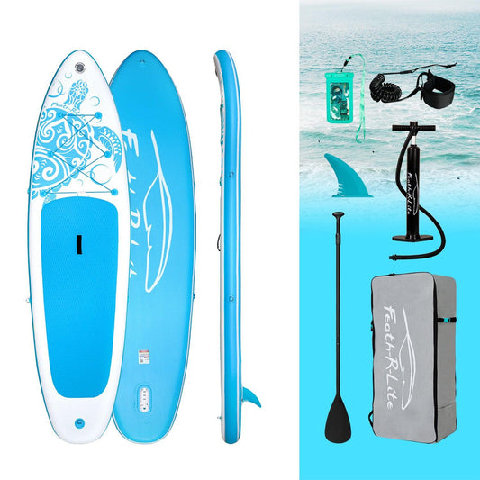 Inflatable stand up paddle board accessories in canada come with fins, waterproof phone pouch, pump, paddle