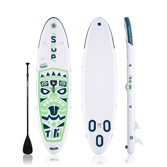 Funwater paddle board in Canada features new tiki god design,and comes with a single-blade paddle.