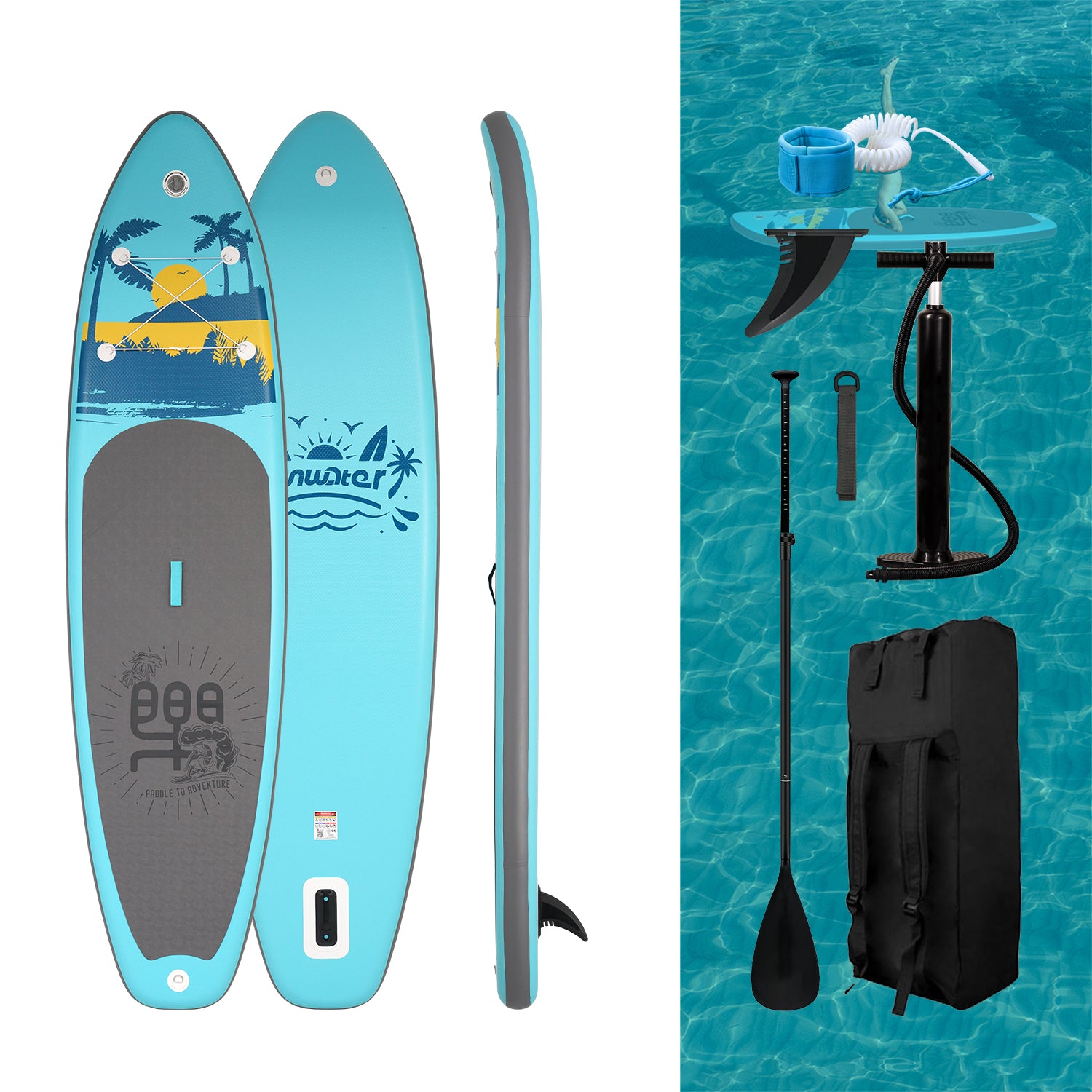 inflatable sup board accessories come with paddle, pump, fin