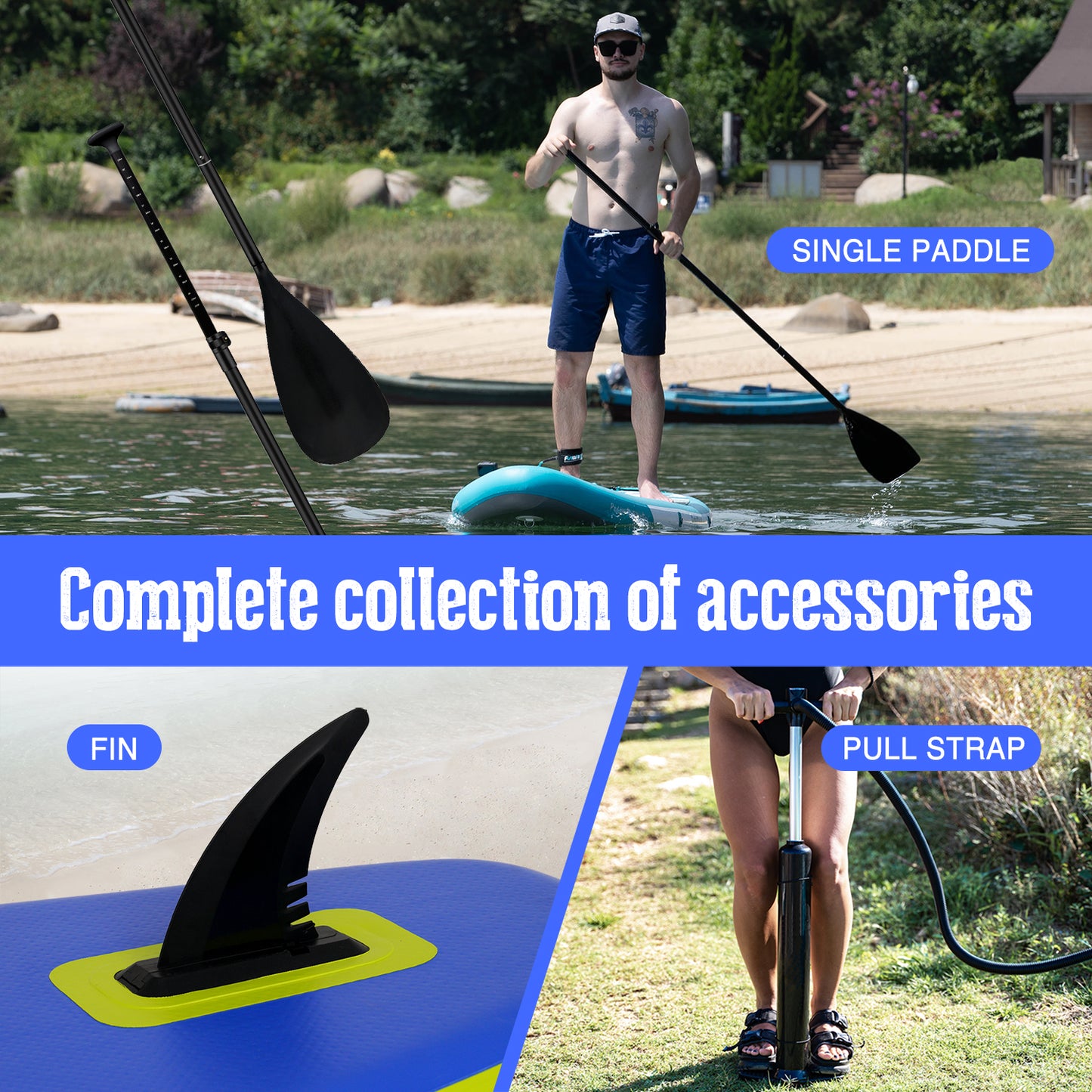 Best paddle boards accessories for beginners include: paddle, fin, pump