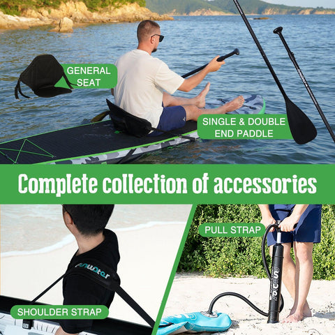 Funwater paddle board accessories collection include: pump, paddle, and seat