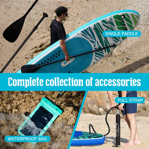 Funwater paddle board accessories collection include: paddle, waterproof phone pouch, backpack