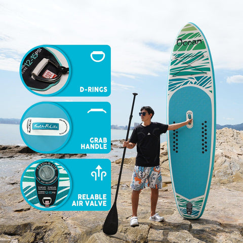 Funwater sup paddle board for adults features:D-RINGS,GRAB-HANDLE,RELIABLE AIR VALVE