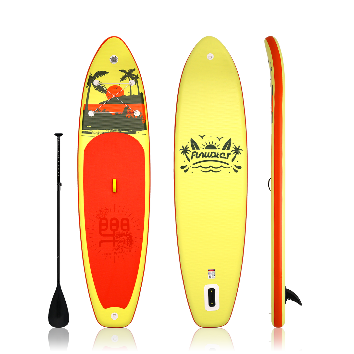 inflatable paddle board in canada features yellow Hawii design and come with single-blade paddle