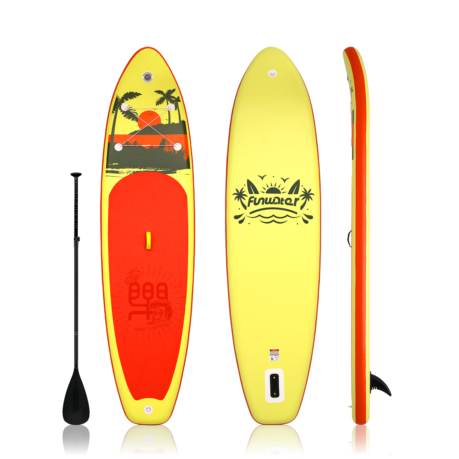 inflatable paddle board in canada features yellow Hawii design and come with single-blade paddle