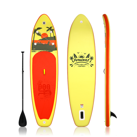 inflatable paddle board in canada features yellow Hawii design and come with single-blade paddle