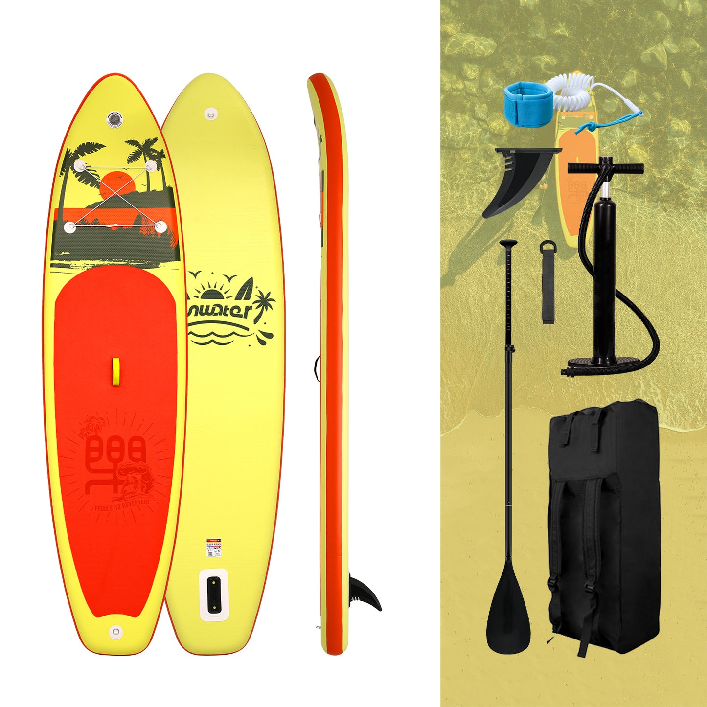 Inflatable paddle board accessories in canada come with Fin, pump, paddle