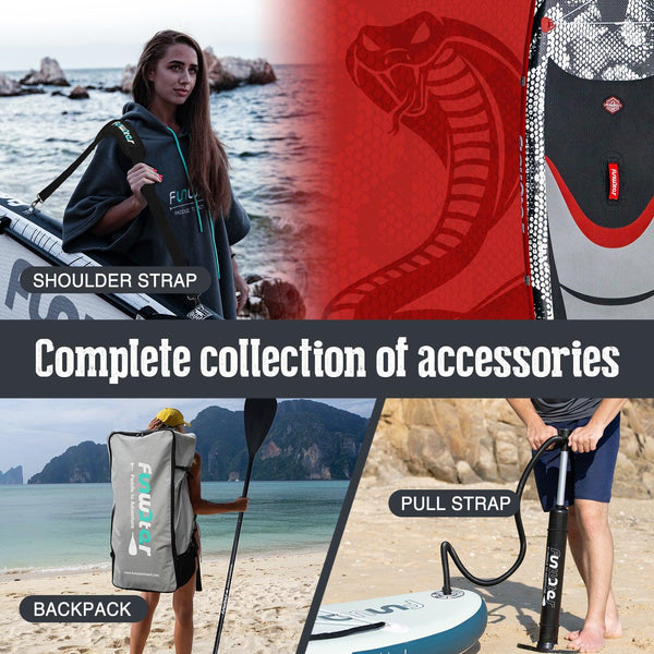 Funwater paddle board accessories collection include: pump, backpack