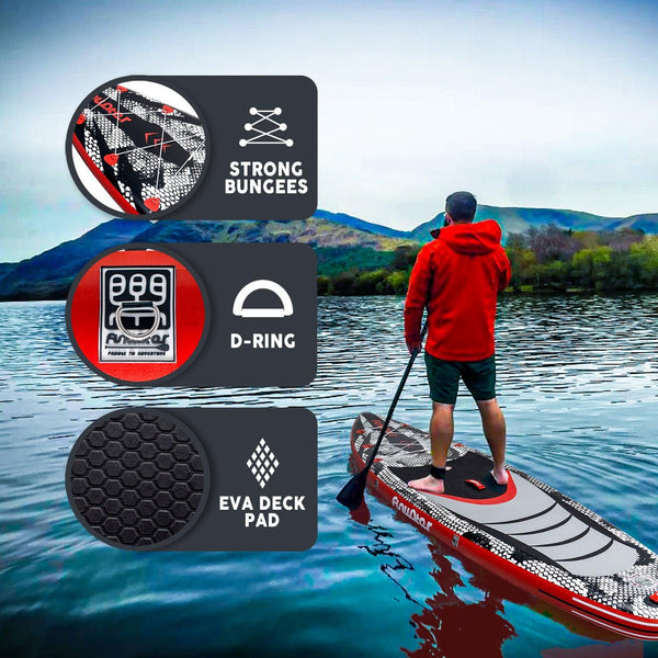 Funwater sup paddle board features STRONG BUNGEES, D-RING, and EVA DECK PAD