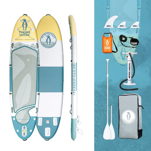 Tuxedo-sailor best paddle boards accessories in Canada comes with fins, pump, paddle