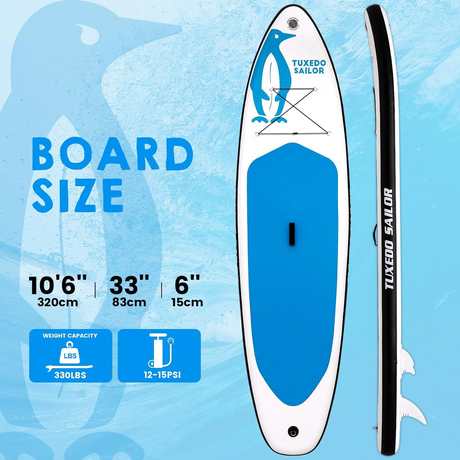 inflatable paddle board for adults in Canada Size: 10'6" x 33" x 6" // Weight Capacity: 330 lbs (150 kg) 