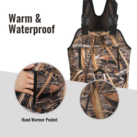 the flexible neoprene construction ensures ease of movement for kids during hunting, fishing, or any outdoor adventure