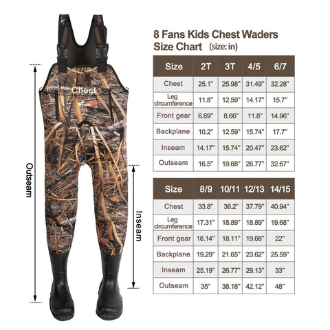 hese waders are made with 4.5mm neoprene, providing excellent insulation to keep kids warm during outdoor activities