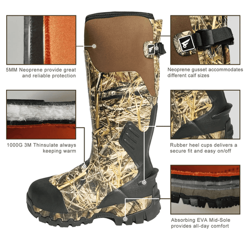 Rubber Hunting Boots With 1000g Thinsulate Insulation For Adult - FUNWATER SUP CA