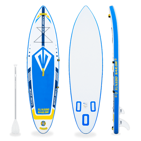 Tuxedo Sailor best inflatable sup boards for adults comes with single-blade paddle