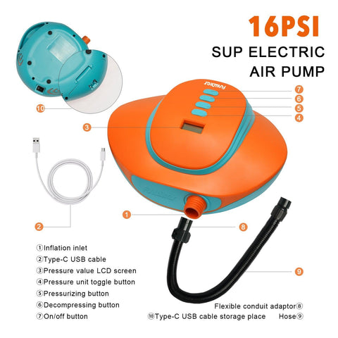 Funwater electric pump for sup paddle board is easy to operate compare with hand pump