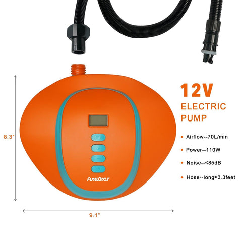 Funwater electric paddle board pump is 12V and easy to bring 